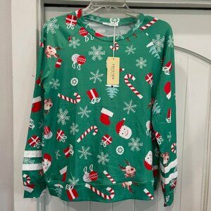 Ekouaer Christmas Pajama Set Candy Canes, Elves, Green Red NWT